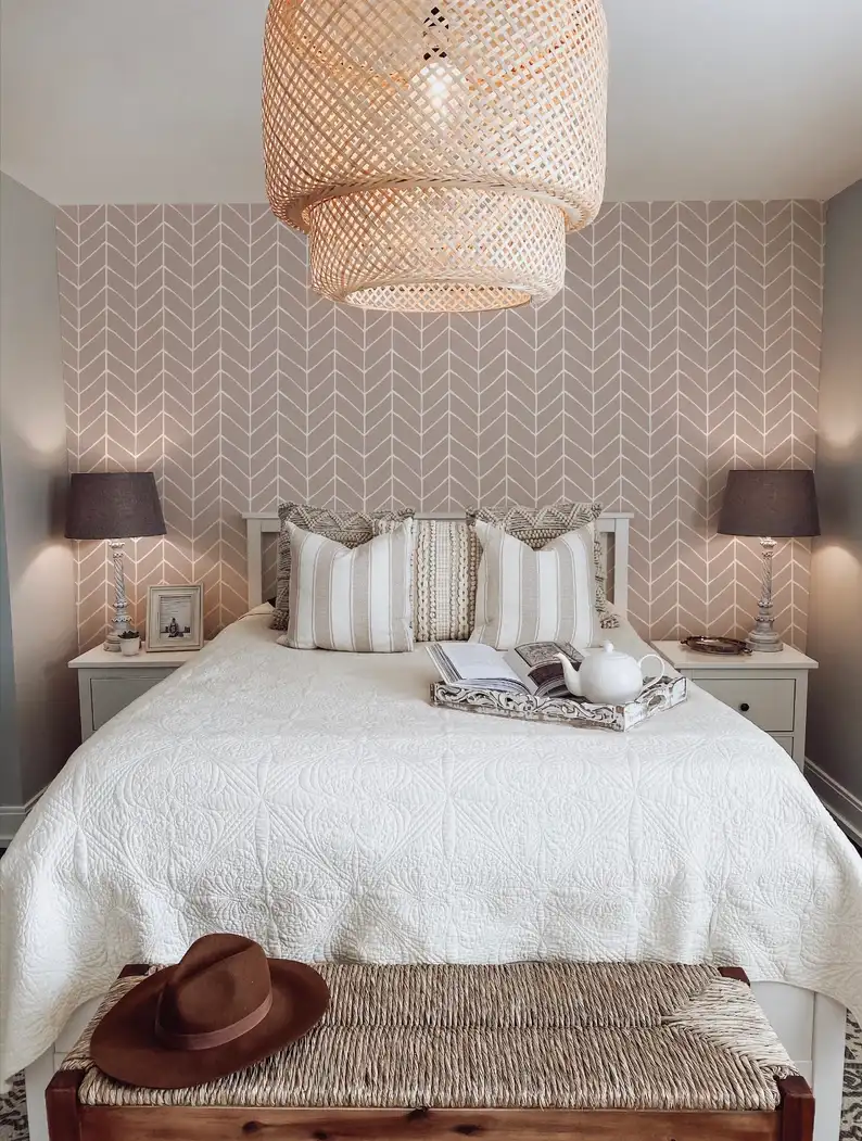 Geometric wallpaper pattern in a modern Chicago home